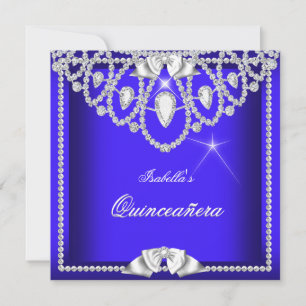 Quinceanera Blue Silver Diamond Party 15th 3 Invitation