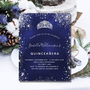 Quinceanera blue silver tiara budget invitation flyer