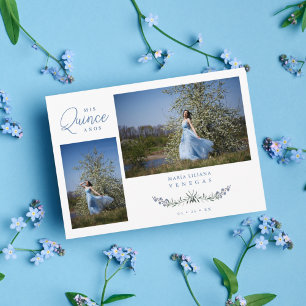Quinceañera Blue Trendy Branches Español 2 Photo Invitation