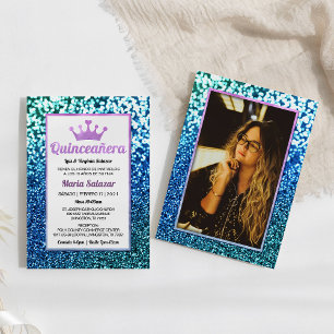 Quinceanera Blue Turquoise Glam Invitation