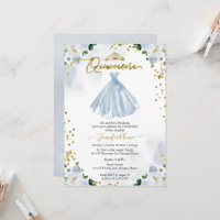 Quinceanera Blue Watercolor Floral Dress