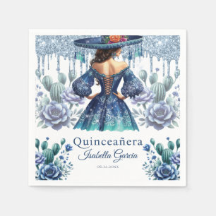 Quinceañera Blue Watercolor Mexican Girl Napkin