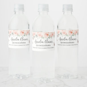 Quinceañera Blush Floral Butterfly Sweet Birthday Water Bottle Label