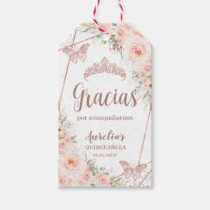 Quinceañera Blush Floral Rose Gold Butterfly Gift Tags