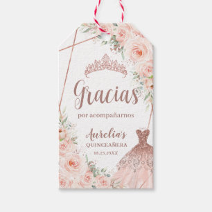 Quinceañera Blush Floral Rose Gold Dress Birthday Gift Tags