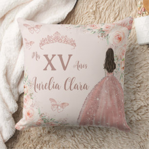 Quinceañera Blush Floral Rose Gold Princess Dress Cushion