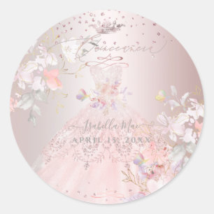 Quinceanera Blush Glitter Gown Sweet Peas Classic Round Sticker