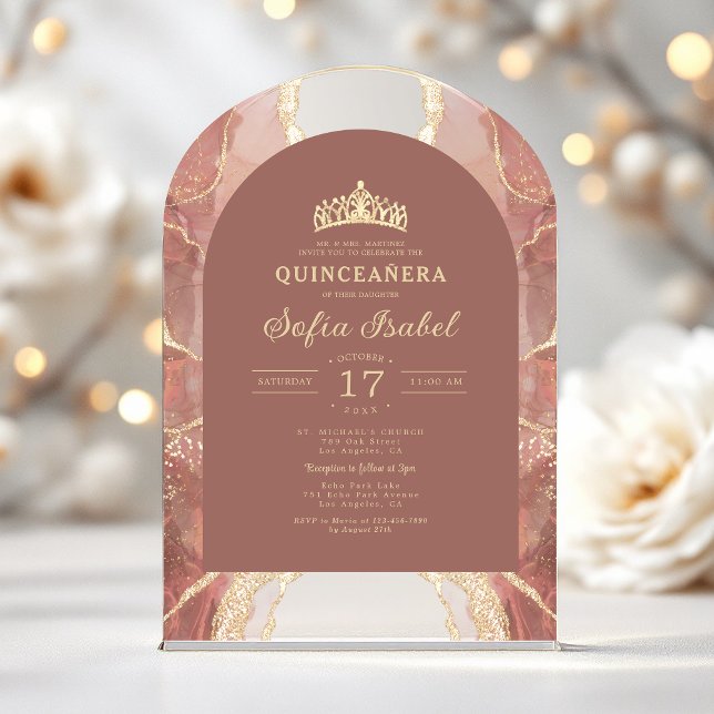 Quinceañera Blush Gold Agate Elegant Acrylic Invitations (Creator Uploaded)