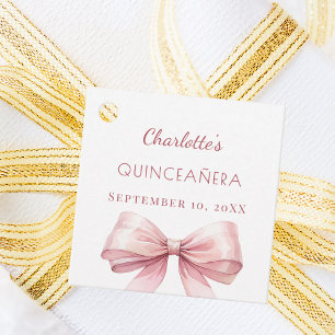 Quinceanera blush pink bow DIY Favour Tags