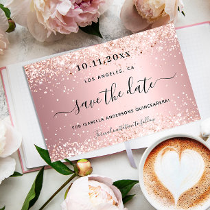 Quinceañera blush pink budget save the date card