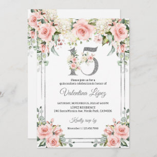 Quinceanera Blush Pink Floral 15th Birthday Invitation