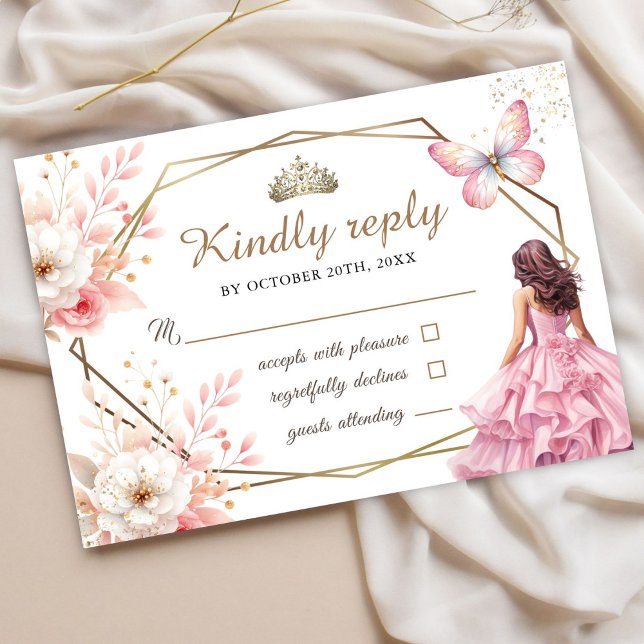  Quinceañera Blush Pink Floral Butterfly Rsvp Card (Creator Uploaded)