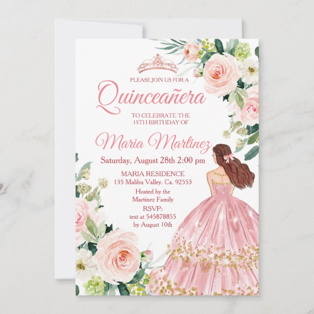 Quinceanera Blush Pink Floral Mexican Birthday Invitation (Front)