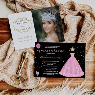 Quinceañera Blush Pink Floral Princess Tiara Photo Invitation