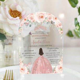 Quinceañera Blush Pink Floral Rose Gold Princess Acrylic Invitations