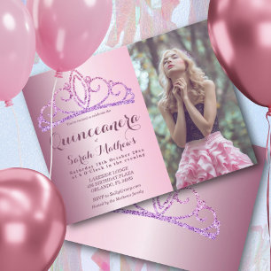 Quinceanera Blush Pink Glitter Crown invitation Postcard