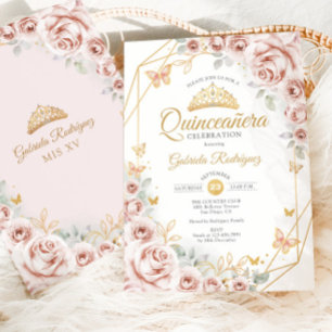 Quinceanera Blush Pink Gold Floral Invitation