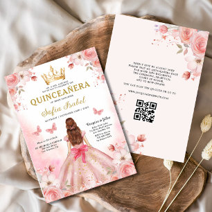 Quinceañera Blush Pink QR Code Floral Invitation