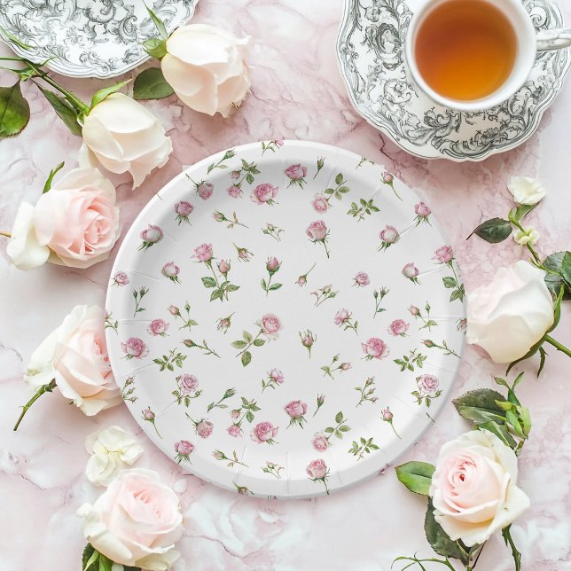 Quinceanera Blush Pink Rose Birthday  Paper Plate (Creator Uploaded)