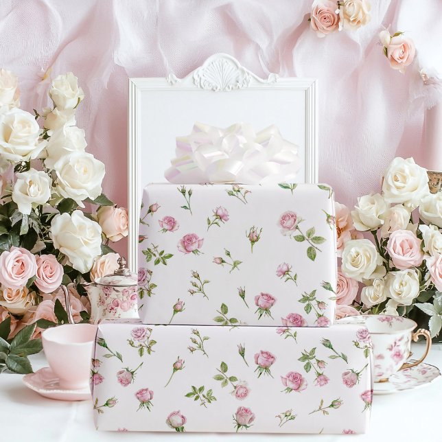 Quinceanera Blush Pink Rose Birthday  Wrapping Paper (Creator Uploaded)