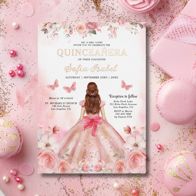 Quinceañera Blush Pink Rose Floral Butterfly (Creator Uploaded)