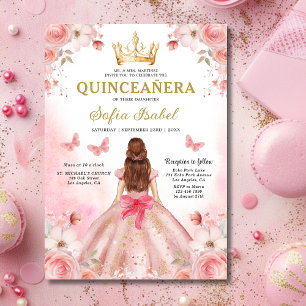 Quinceañera Blush Pink Rose Floral Butterfly Invitation