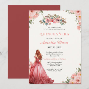 Quinceañera Blush Pink Rose Floral Butterfly Tiara Invitation