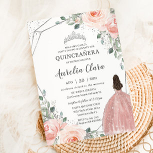 Quinceañera Blush Pink Rose Floral Mis Quince Anos Invitation