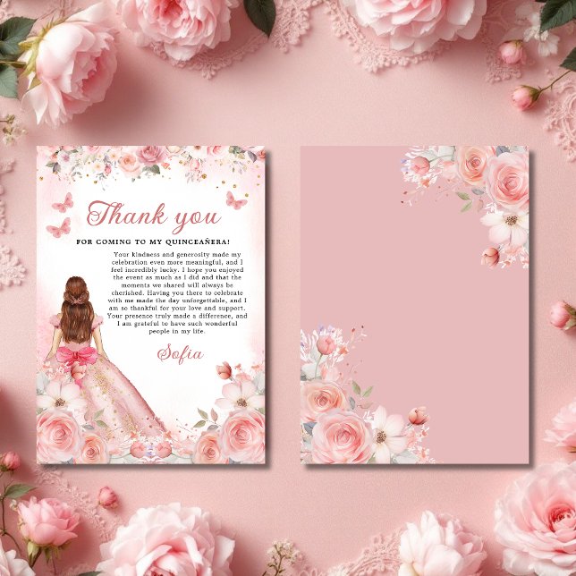 Quinceañera Blush Pink Rose Floral Thank You (Creator Uploaded)