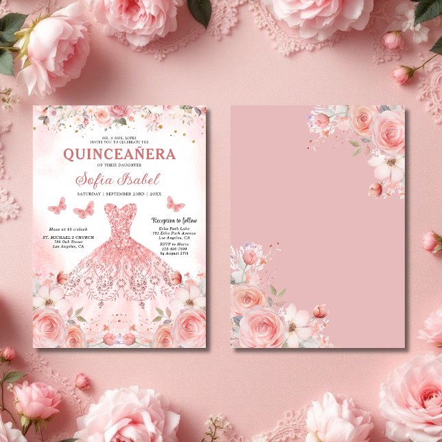 Quinceañera Blush Pink Rose Floral Thank You (Creator Uploaded)