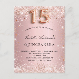 Quinceanera blush pink rose gold glitter dust invitation postcard