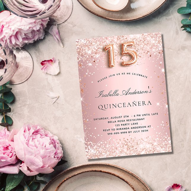 Quinceanera blush pink rose gold glitter invitation (Creator Uploaded)