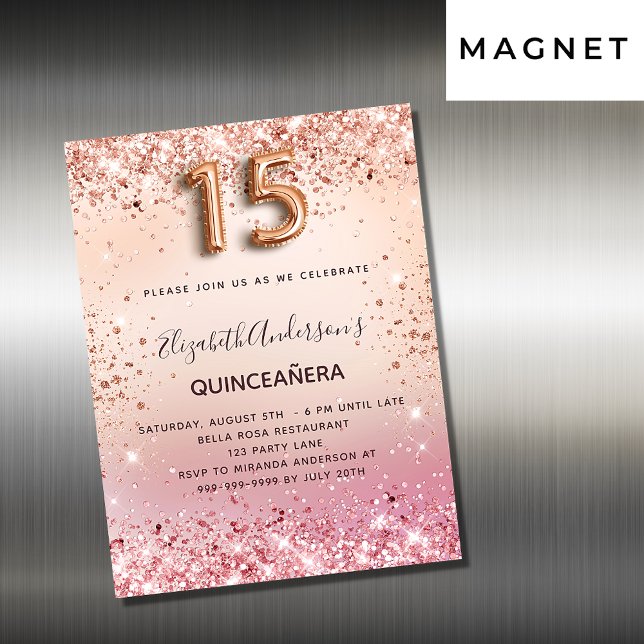 Quinceanera blush pink rose gold invitation magnet (Creator Uploaded)