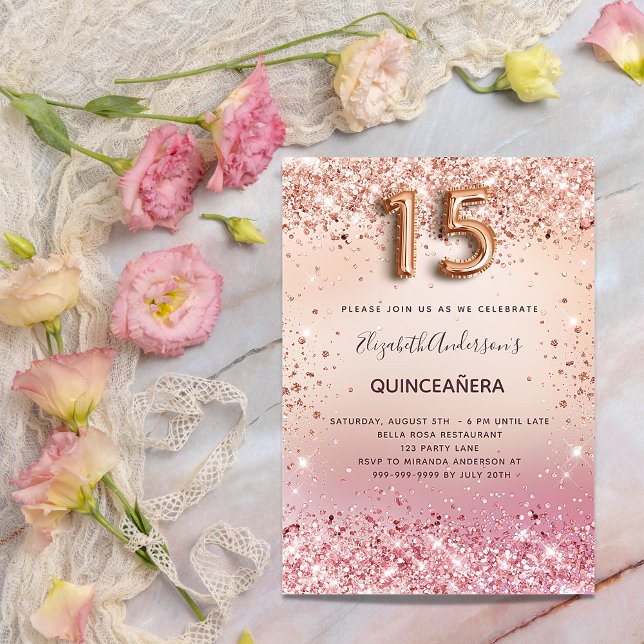 Quinceanera blush pink rose gold luxury invitation (Creator Uploaded)