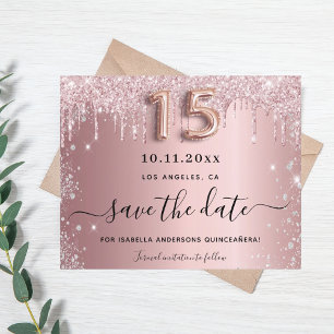 Quinceanera blush pink silver save the date card