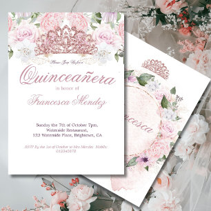 Quinceanera Blush Pink Tiara Floral   Invitation