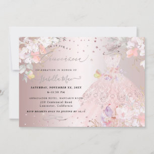 Quinceanera Blush Rose Glitter Gown Sweet Peas Invitation