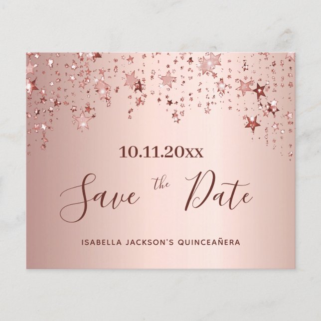Quinceanera blush rose gold budget Save the Date Flyer (Front)