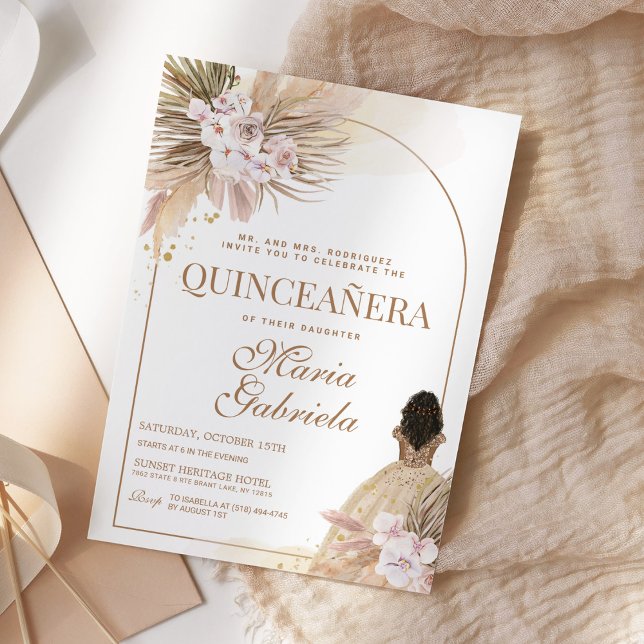Quinceanera Boho Pampas Floral Mis Quince Anos Invitation (Creator Uploaded)