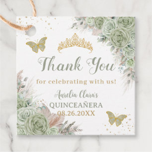Quinceañera Boho Sage Green Floral Pampas Grass Favour Tags