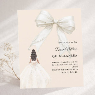 Quinceanera bow ivory dress gold invitation