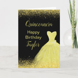 Quinceanera Bright Yellow Dress Faux Glitter Card