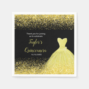 Quinceanera Bright Yellow Faux Glitter Napkin