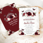 Quinceañera Burgundy Blush Floral Silver Crown  Invitation<br><div class="desc">Personalise this lovely burgundy and blush floral princess crown quinceañera invitation with own wording easily and quickly,  simply press the customise it button to further re-arrange and format the style and placement of the text.  Matching items available in store!  (c) The Happy Cat Studio</div>