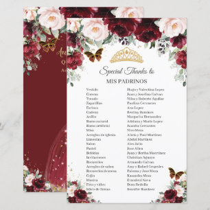 Quinceañera Burgundy Blush Floral Thanks Padrinos