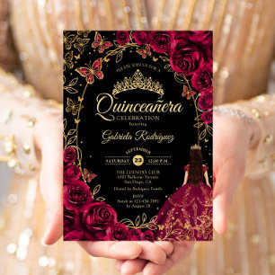 Quinceanera Burgundy Gold Black Invitation