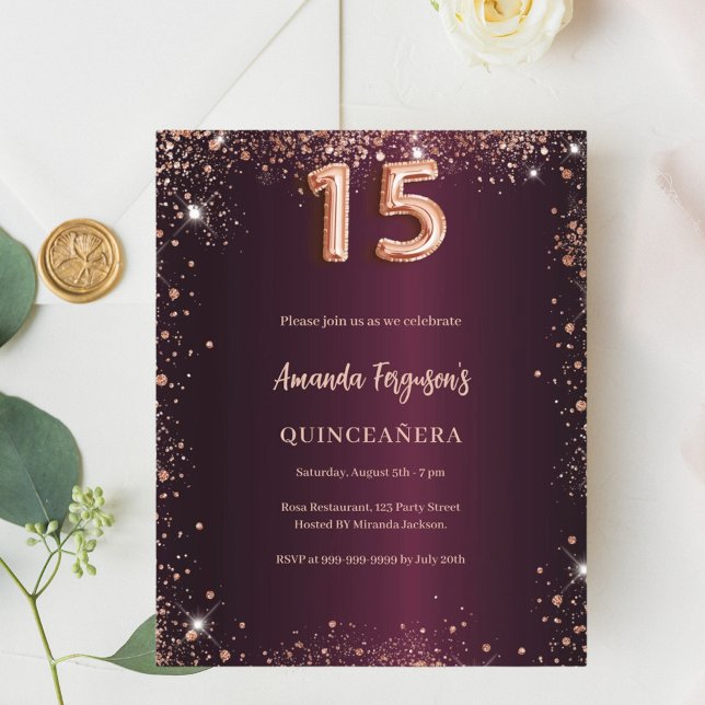 Quinceanera burgundy rose gold invitation (Creator Uploaded)