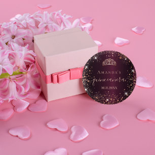 Quinceanera burgundy rose gold tiara name script 3 cm round badge