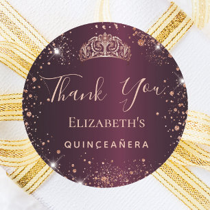 Quinceanera burgundy rose gold tiara thank you classic round sticker