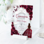 Quinceanera Burgundy Silver Floral Acrylic Invitations<br><div class="desc">Burgundy silver and white Quinceanera celebration invitation. Features brunette girl in ball gown dress,  script font,  silver butterflies,  watercolor roses and tiara. Perfect for an elegant princess style glam celebration. Personalize with your own details. Stylish transparent or frosted acrylic invitations.</div>